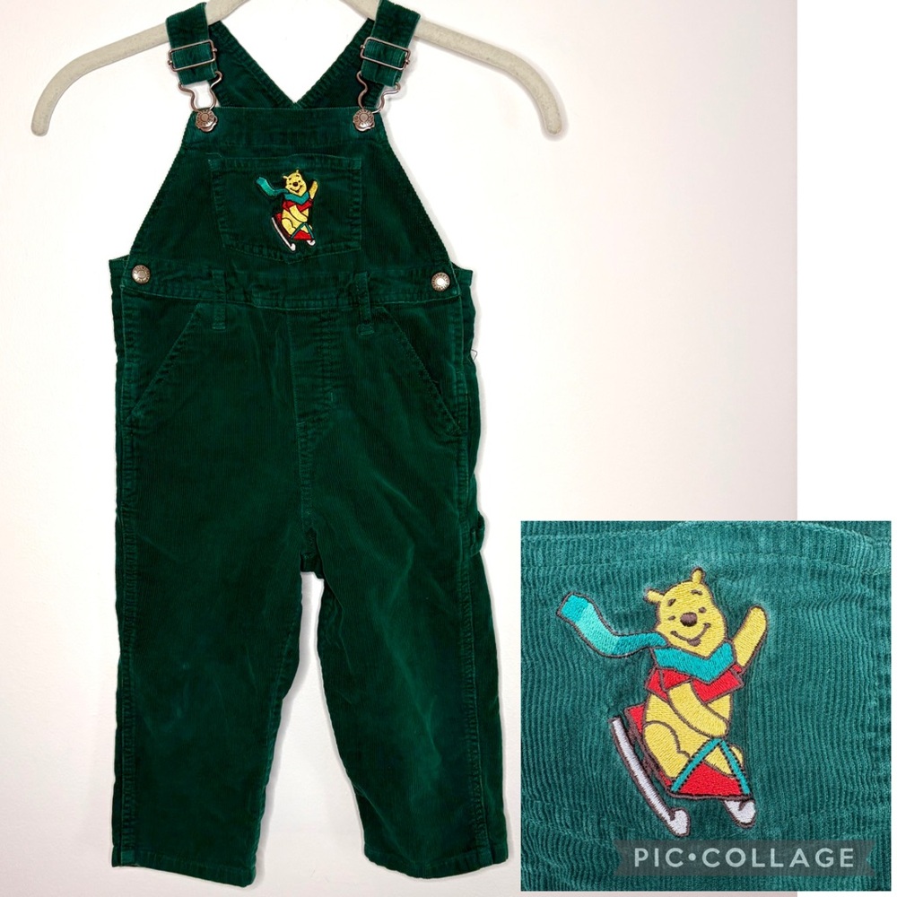 Vintage Disney Winnie the Pooh And Friends Corduroy Green Overalls Size 2T